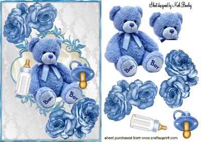 Blue Teddy for Baby Boy, with Bottle & Dummy