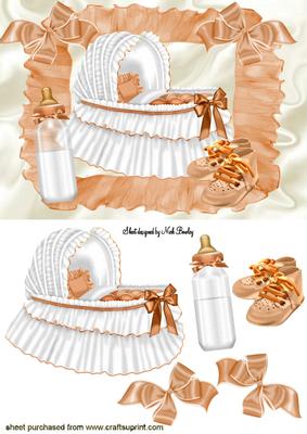Baby Girls Peach Bassinet with Baby Bottle