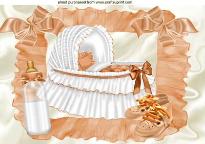 Baby Girls Peach Bassinet with Baby Bottle A4