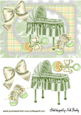 Pretty Crib in Green with Rattle and Shoes