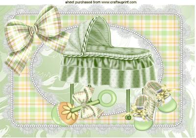 Pretty Crib in Green with Rattle and Shoes A4