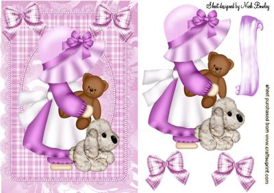 Bonnet Girl in Lilac with Her Puppy