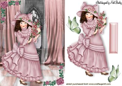 Pretty Lady Holding Flowers with Butterflies