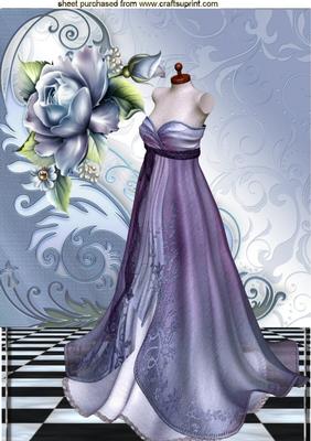 Lilac Vintage Gown with Blue Roses A4