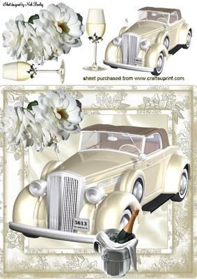 Cream Wedding Car with White Roses and Champers 8x8