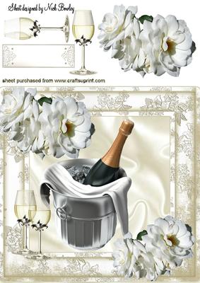 Champagne on Ice to Celebrate with White Roses 8x8