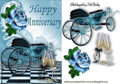 Blue Carriage and Rose for Anniversary