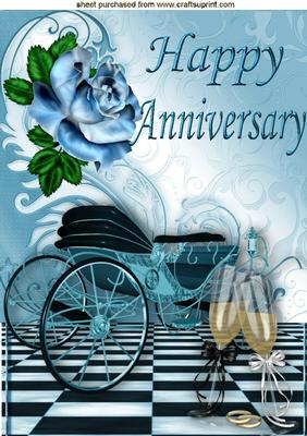 Blue Carriage and Rose for Anniversary A4