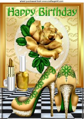 Gold Rose with Gold/green Shoes for Birthday A4