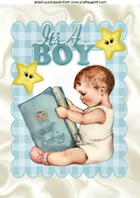 Vintage Baby Boy Reading a Book with Stars A4