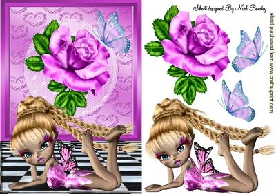 Cute Little Faerie with Pink Rose