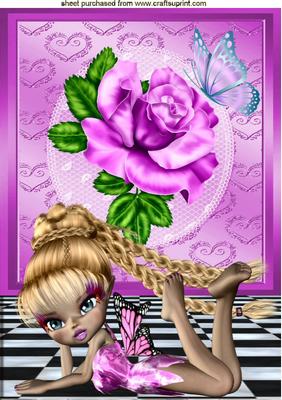 Cute Little Faerie with Pink Rose A4
