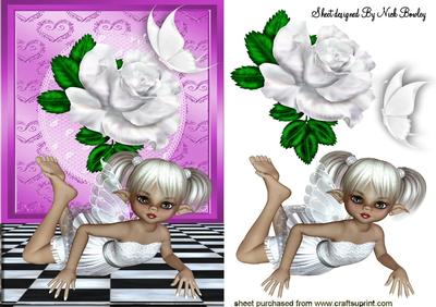Faerie in White with White Rose