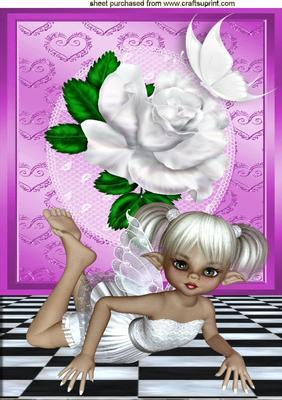 Faerie in White with White Rose A4