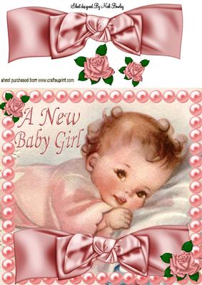 Sleeptight Baby Girl with Big Bow 8x8