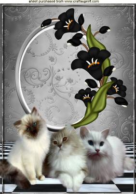 Fluffy Kittens with Pretty Black Flowers A4