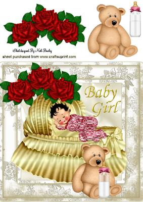 Sleeping Baby Girl with Red Roses 8x8