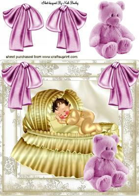 Baby Gilrl Sleeping with Pink Teddy 8x8