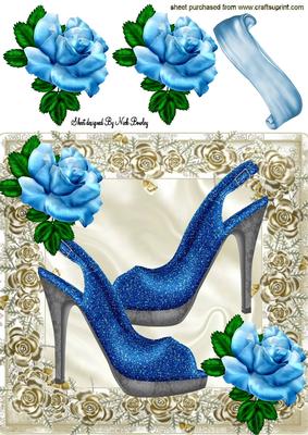 Gold Rose Frame with Blue Shoes and Roses 8x8