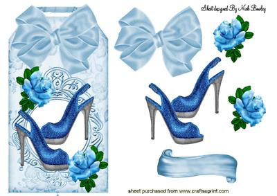 Pretty Blue Roses and Shoes on a Tag with Bow