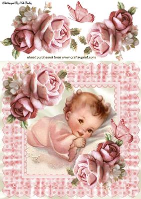 Pretty in Pink, Sweet Baby Girl with Pink Roses 8x8