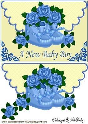 Baby Boy Bootees and Roses on Scalloped Envelope