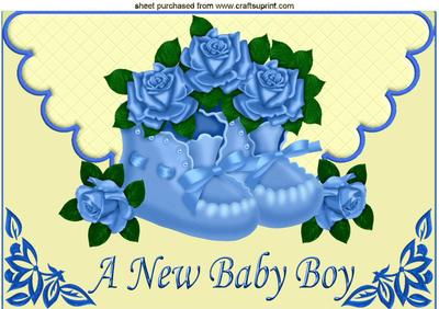Baby Boy Bootees and Roses on Scalloped Envelope A4