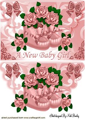 Baby Girl Bootees and Roses on Scalloped Envelope