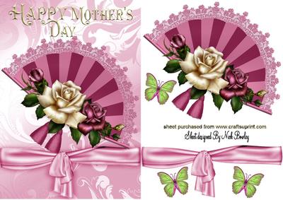 Fan with Pink Roses and Bow for Mothers Day