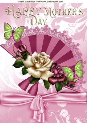 Pretty Fan with Pink Roses and Bow for Mothers Day A4
