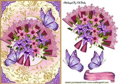 Flowers in Bloom on Fan with Butterflies