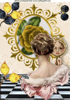 Vintage Lady with Gold Roses in Frame A4