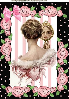 Vintage Lady with Hand Mirror in Rose Frame