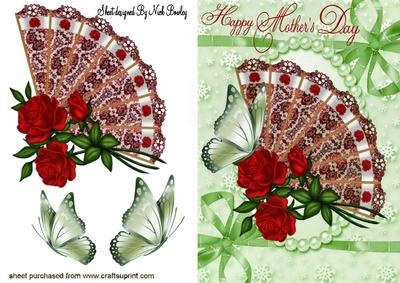 Lace Fan with Red Roses & Butterflies for Mum
