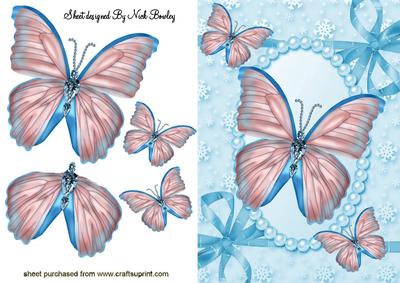 Pretty Turq Butterflies in Pearl Frame