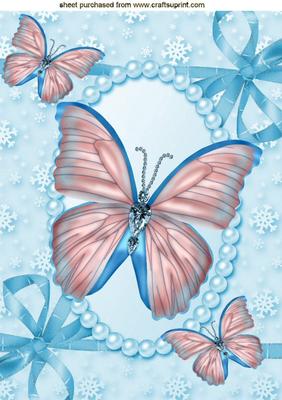 Pretty Turq Butterflies in Pearl Frame A4