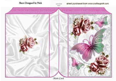 Pink Butterflies, Pink Roses in Folded Book