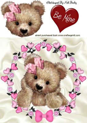 Be Mine, Cuddly Brown Teddy in Heart Frame 8x8