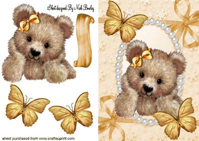 Cuddly Teddy with Gold Butterflies