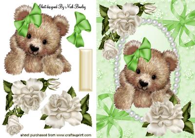 Cuddly Brown Bear with Cream Roses and Bow