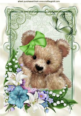 Cuddly Teddy with Spring Flowers and Butterfly A4