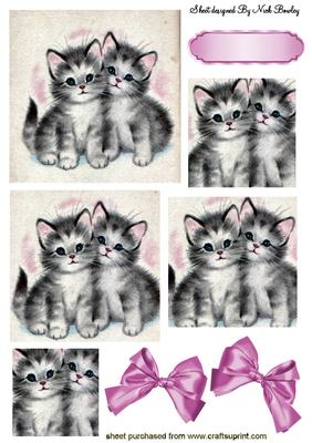 Sweet Litle Grey Kitties with Pink Bows Pyramids