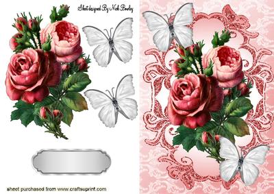 Red Vintage Roses with Silver Butterflies