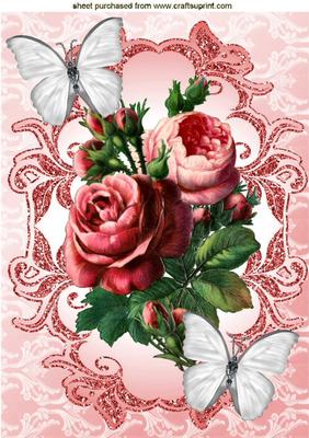 Vintage Roses with Silver Butterflies A4