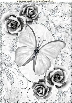 Silver Roses with Silver Butterfly