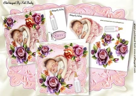 Sweet Vintage Baby Girl with Roses 8x8 Mini Kit