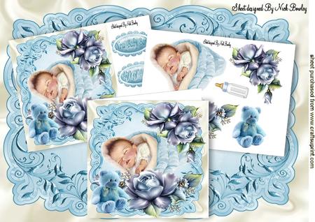 Sweet Vintage Baby Boy with Roses 8x8 Mini Kit