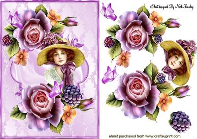 Peach and Lilac Roses with Vintage Lady