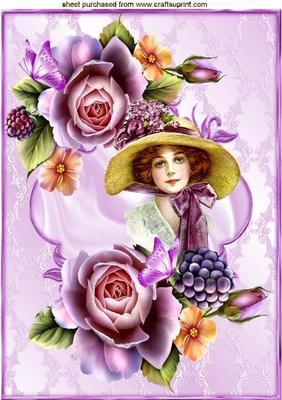 Peach and Lilac Roses with Vintage Lady A4