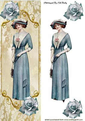 Elegant Vintage Lady with Pretty Blue Rose Tall Dl